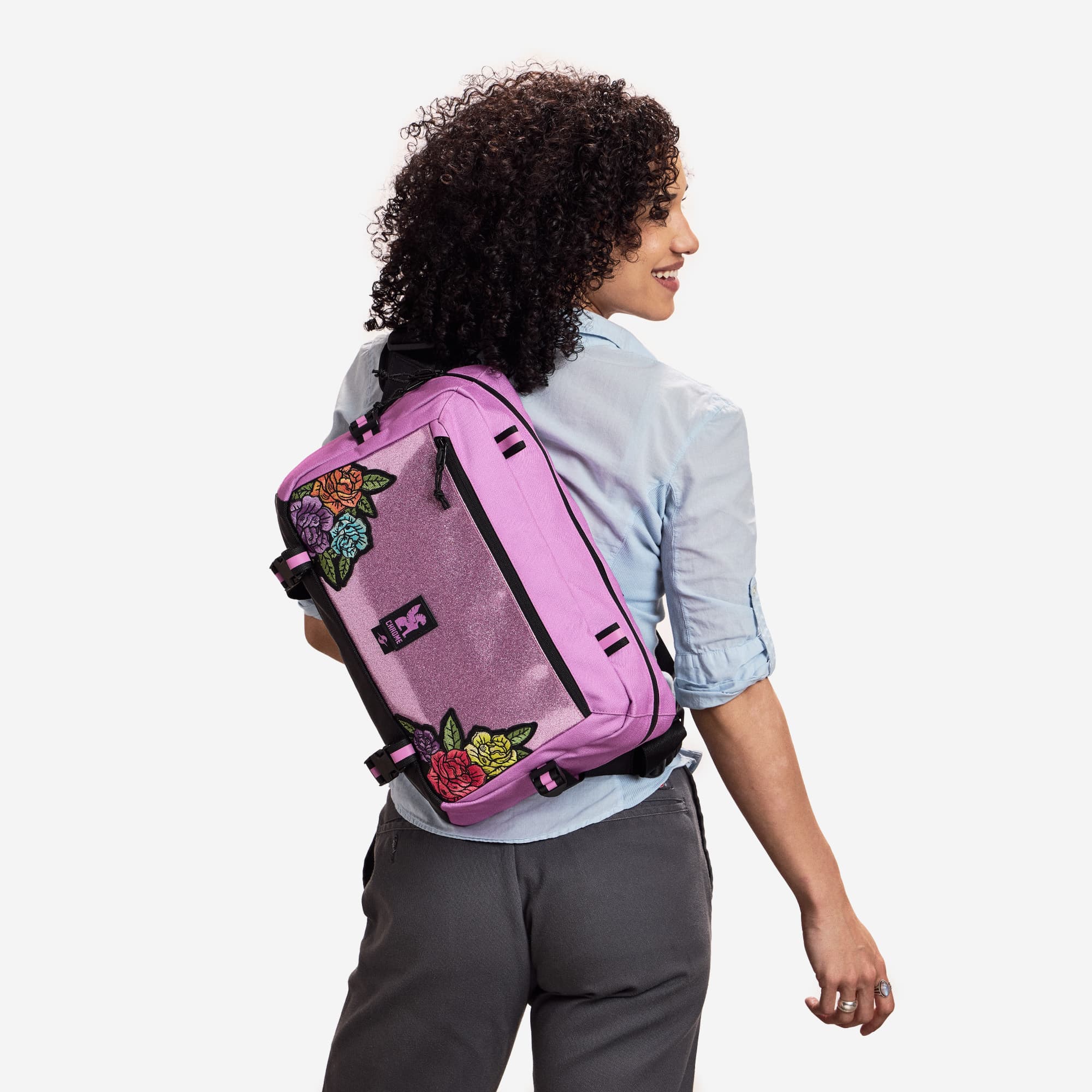 The Kadet Max in Pride Rio Rose Pink  on a womans back #color_rio rose pink